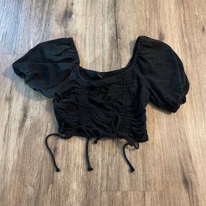 Cinched Black Puffy Sleeve Top